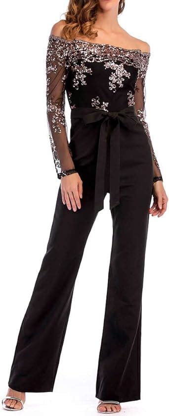 Battercake Sequin Jumpsuit Damen Sommer Lang Elegant Weites Bein