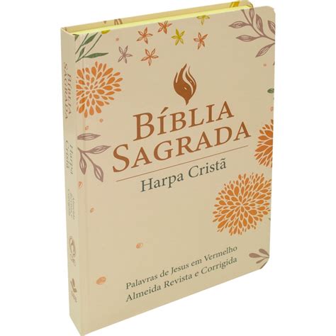 B Blia Sagrada Harpa Crist Letra Grande Capa Floral Rosa Claro