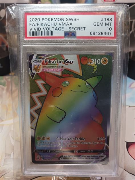 Mavin PSA 10 Rainbow Pikachu Vivid Voltage 188 Full Art VMAX Secret