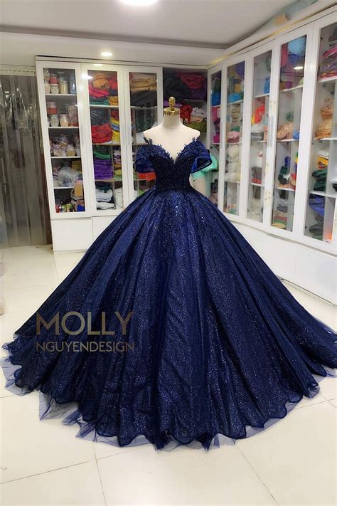 Dark Blue Sparkly Dress Dark Blue Ballgown Quinceanera Dress Etsy Uk