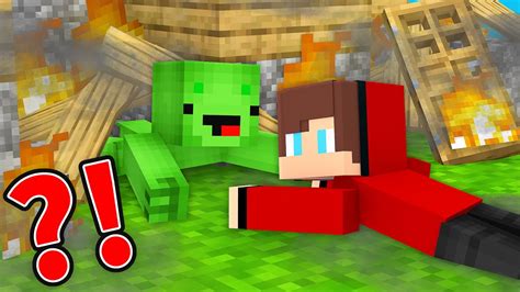 Jj Saved Mikey From A Burning House In Minecraft Maizen Youtube