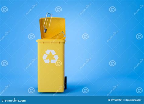 Yellow Recycle Bin With Glass Copy Space Stock Illustration