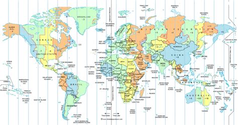 Free Large World Time Zone Map Printable [PDF]