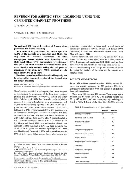 Pdf Revision For Aseptic Stem Loosening Using The Cemented Charnley Prosthesis A Review Of