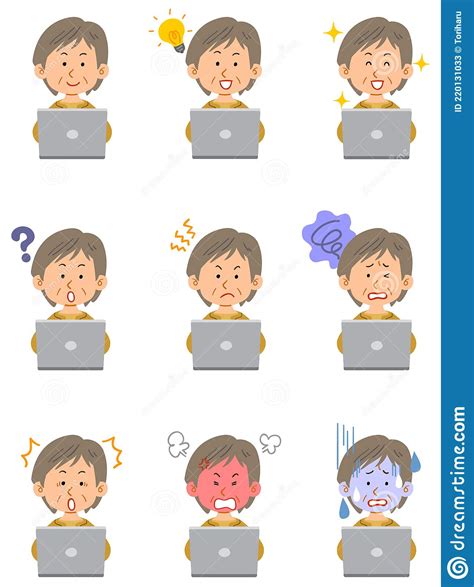 Nine Facial Expressions And Gestures Of Female Operators Vector