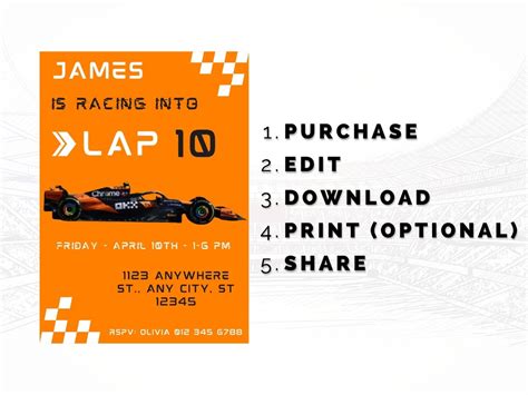 Formula 1 Birthday Invitation Mclaren Invitation F1 Party Invite