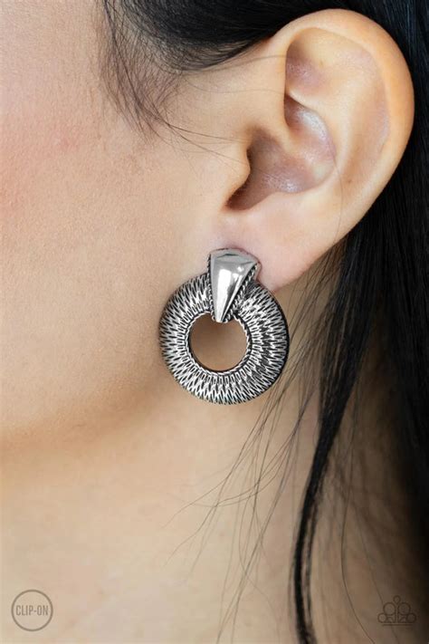 Paparazzi Vintage Vault Things Quill Work Out Silver Clip On Earring