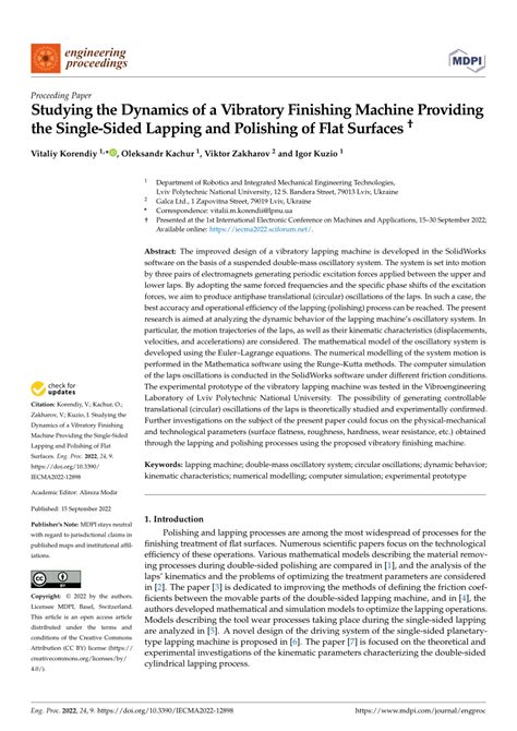 PDF Studying The Dynamics Of A Vibratory Finishing Machine Providing