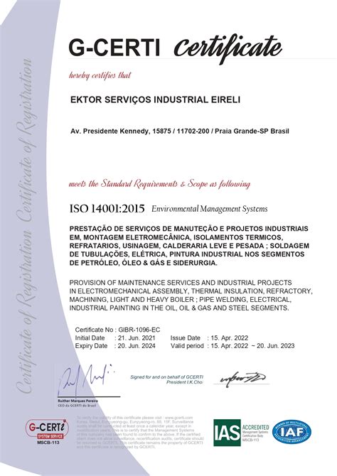 Certificados Ektor Ektor Engenharia E Consultoria