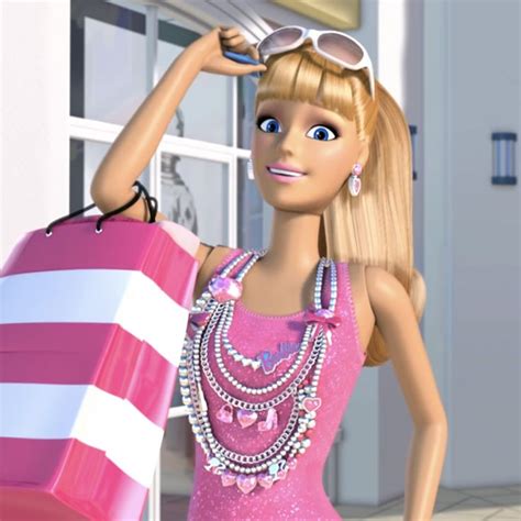 A Barbie Doll Holding A Shopping Bag In Front Of A Storefront With