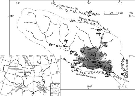 Map of surface sample sites in the Lake Qinghai basin. | Download ...