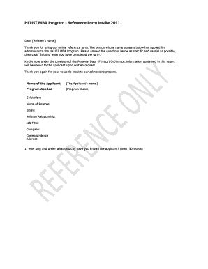 Fillable Online Reference Form Intake Hkust Mba Fax Email Print