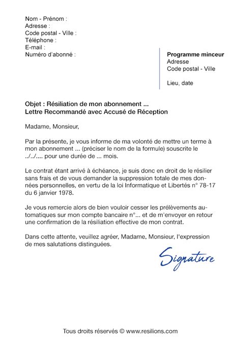 Lettre de résiliation Abonnement Fitnext Modèle PDF et Word