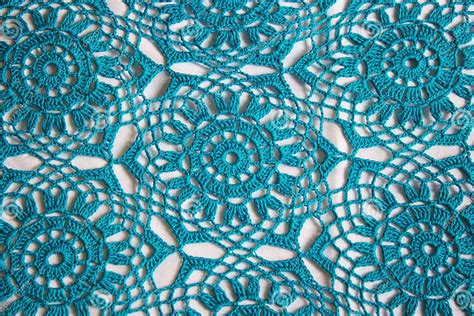 Knitted Lace Blue Background Handmade Stock Image Image Of White