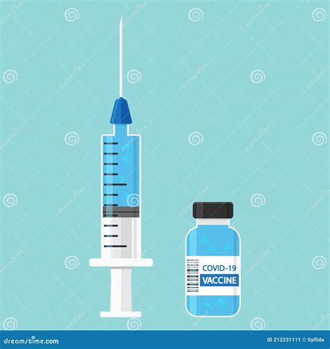 Vectorpictogram Vaccin Covid19 Flacon Met Spuit En Blauw Vaccin Flesje