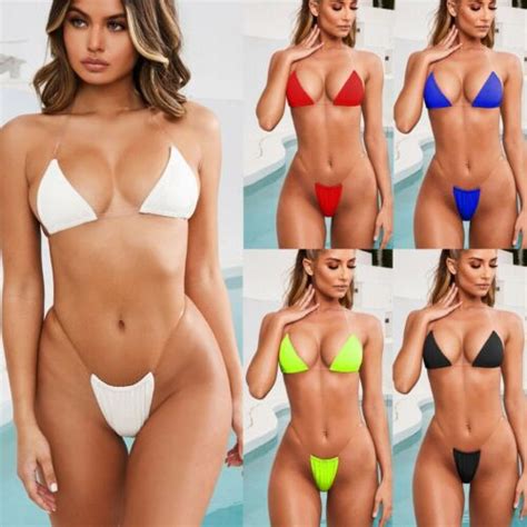 Sexy Women Micro Thong Underwear G String Bra Set Mini Bikini Swimwear