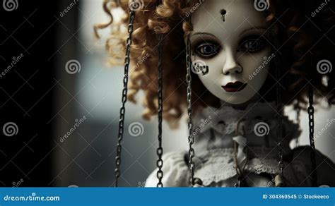 Suspenseful Doll Close Up Darkly Detailed Shot On 70mm With Chains