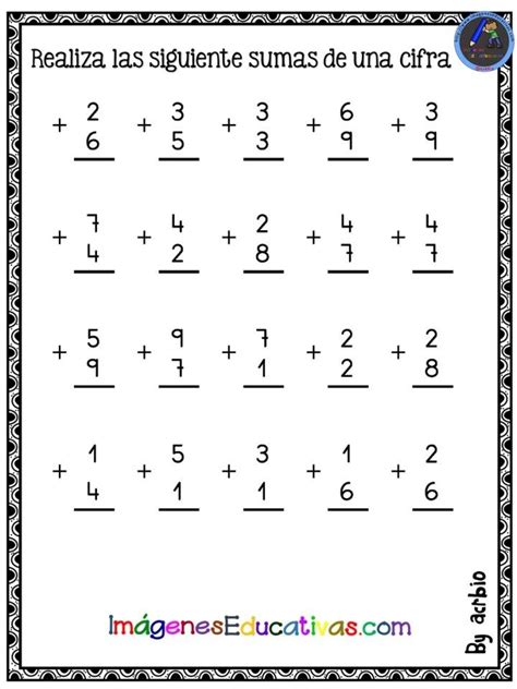 Sumas de una cifra Imagenes educativas Matemáticas para niños