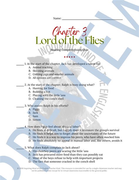 Lord of the Flies Chapter 3 Quiz and Answer Key | Guided Reading
