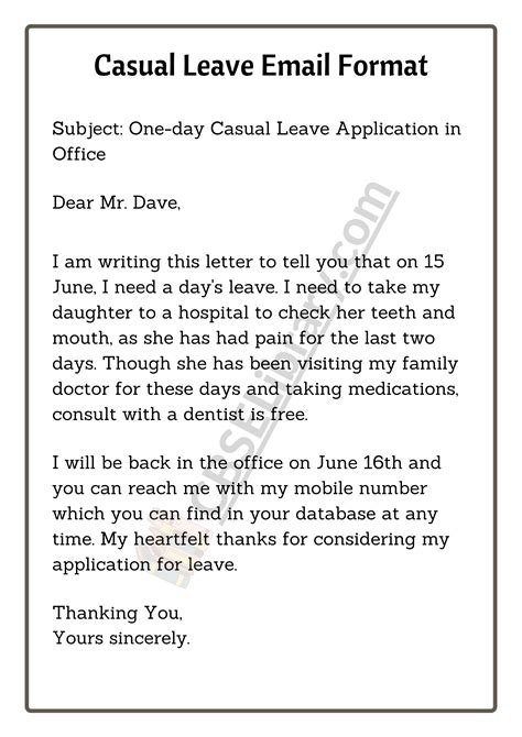 Casual Leave Application How To Write Casual Leave Application For