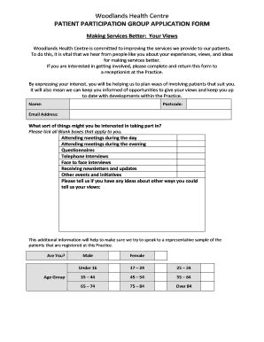 Fillable Online Patient Participation Group Application Form