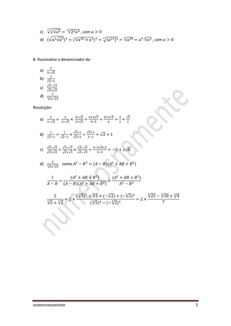 Simplificação De Radicais Exercícios Resolvidos Pdf