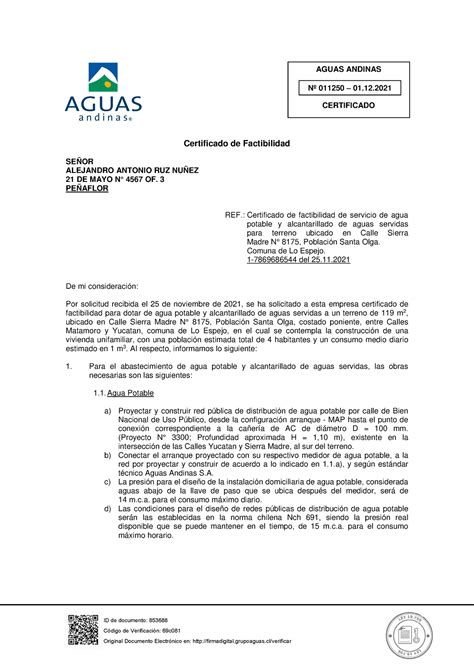 Factibilidad Certificado De Dotaci N De Agua Y Alcantarillado Aguas