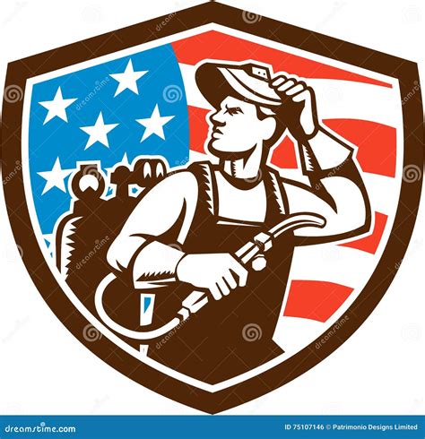 Welder Looking Side USA Flag Crest Retro Stock Vector Illustration Of