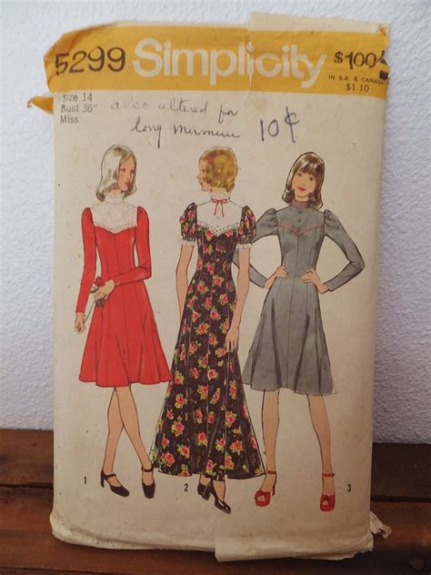 Vintage 1970s Dress Pattern Simplicity 5299 Womens Size 14 Bust 36