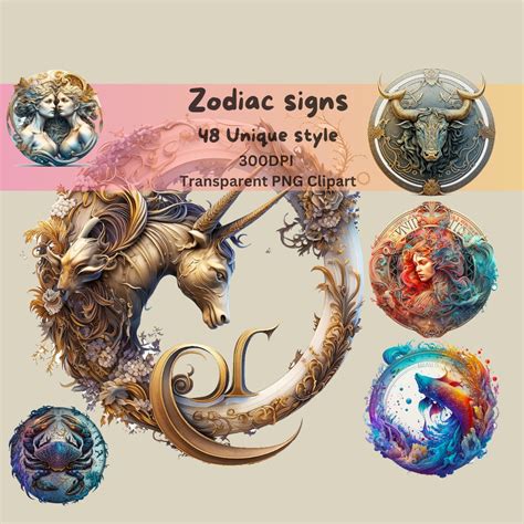 Zodiac Signs Clipart Horoscope Clip Art Bundle 48 PNG Zodiac - Etsy