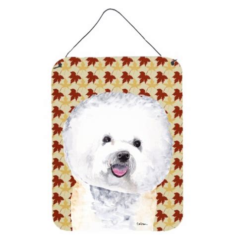 Bichon Frise Fall Leaves Portrait Wall Or Door Hanging Prints 16HX12W