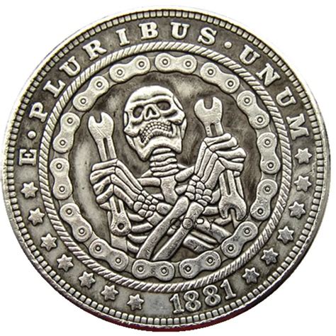 Hb Hobo Usa Morgan Dollar Skull Zombie Skeleton Silver Plated