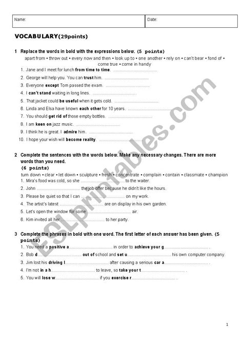 Vocabulary And Grammar Diagnostic Test Esl Worksheet By Mirabai