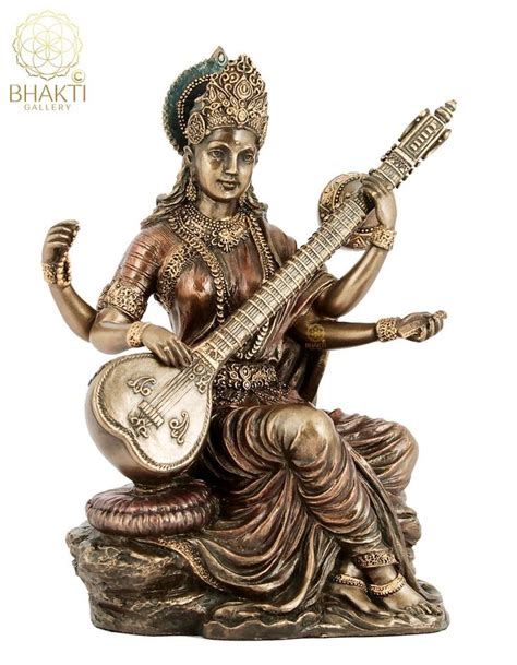 Saraswati Statue Sarasvati Idol 15 CM Bonded Bronze Goddess Saraswati