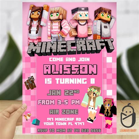 Minecraft Girl Birthday Invitation Laumarybaby Birthday Invitations