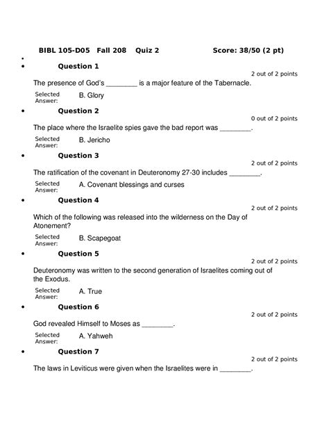 Bibl Quiz Answers Complete Solutions Browsegrades