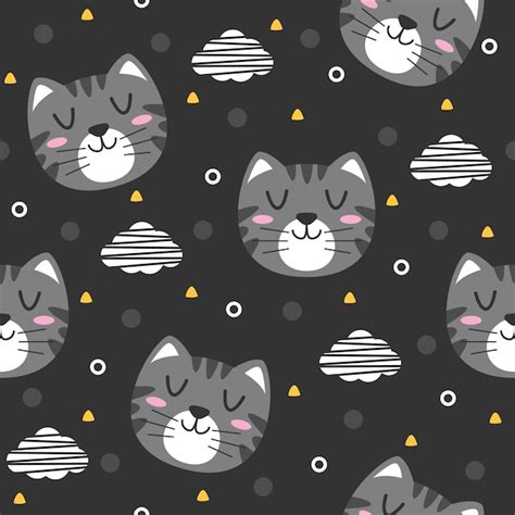 Premium Vector Cute Grey Cat Cartoon Pattern Background