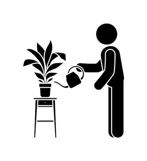 Premium Vector Stick Figure Man Watering Flowers Vector Illustration