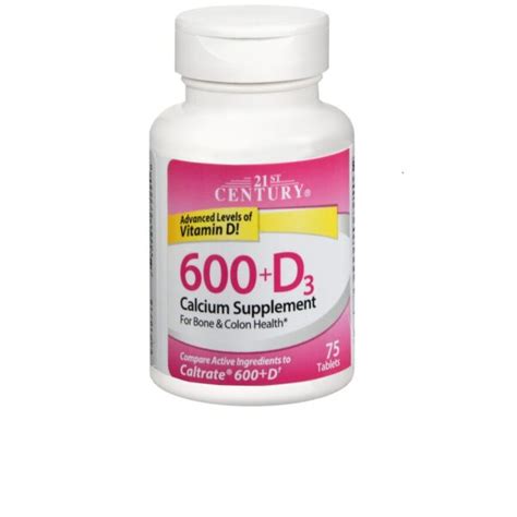 21st Century Calcium 600 Vitamin D3 Caplets 75ct Health Supply 770