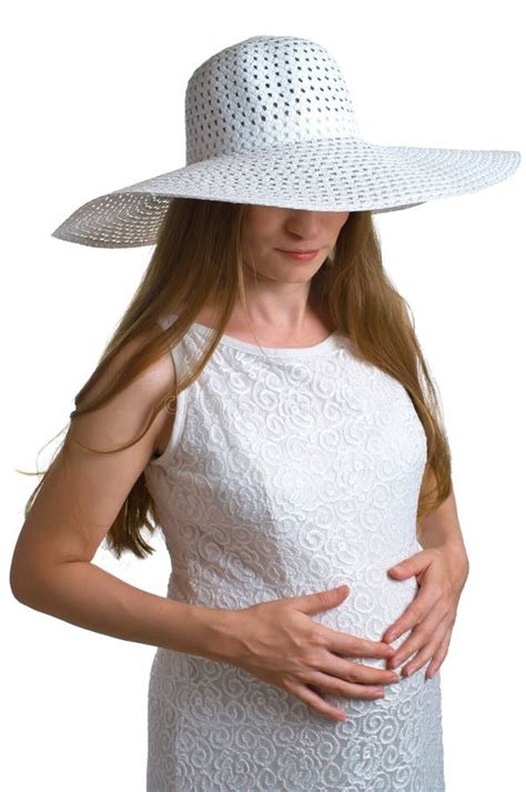 Pregnant Women In White Hat And Dress Stock Photo Image Of Isolated