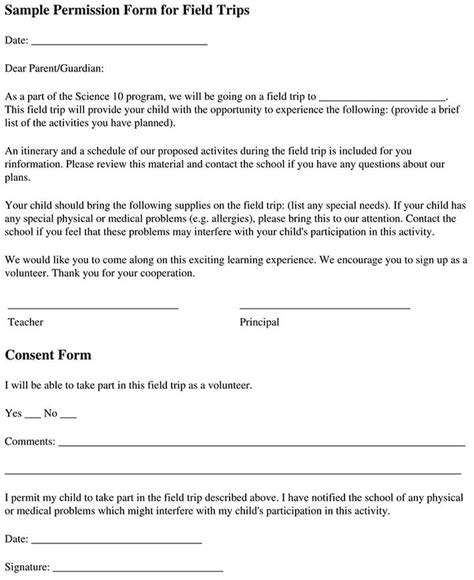 Free Field Trip Consent Permission Forms Word Pdf