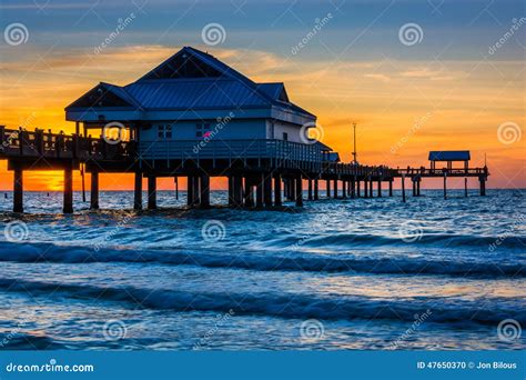 Fishing Pier In The Gulf Of Mexico At Sunset Clearwater Beach Stock