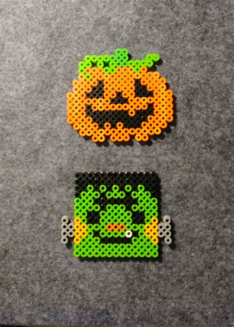 Pumpkin 🎃 And Frankensteins Monster Perler Beads For Halloween Hamma Beads Ideas Hama Beads