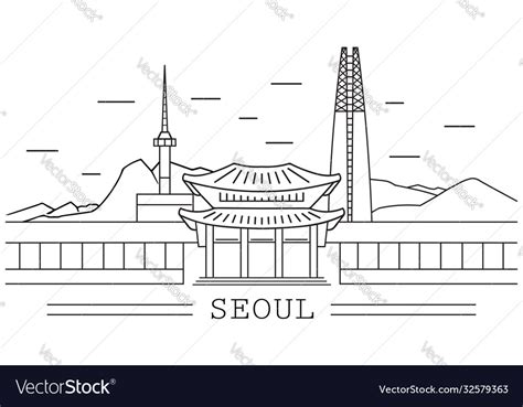 Seoul City Line Art Royalty Free Vector Image Vectorstock