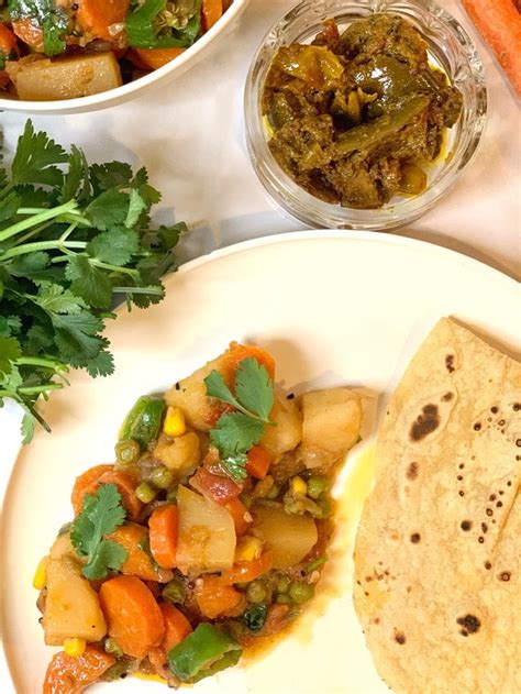 Aloo Gajar Matar Sabzi Potato Carrot And Peas