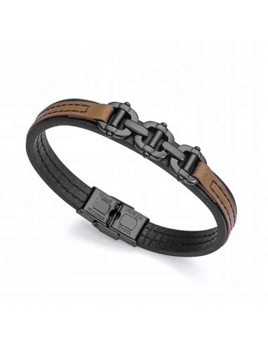 Pulsera Hombre Acero Ip Negro Viceroy Fashion Piel Marron Y Estribos