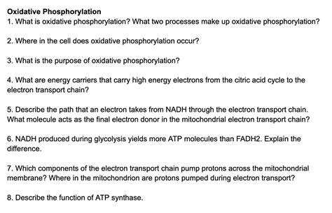 Solved Oxidative Phosphorylation 1. What is oxidative | Chegg.com 