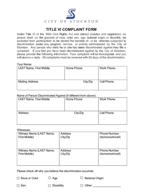 Fillable Online Title Vi Complaint Form Updated Fax Email Print Pdffiller