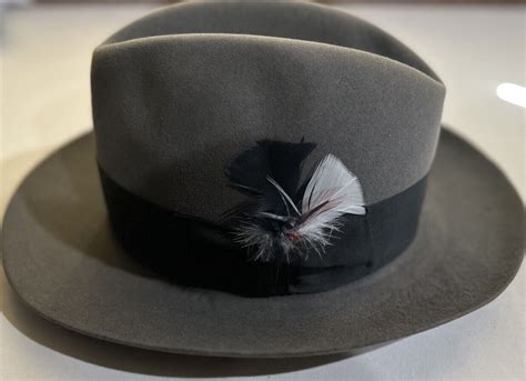 Royal Stetson Felt Gray Fedora Feather Hat Size 7 56 Gem