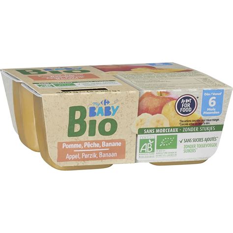 Desserts bébé aux fruits dès 6 mois Bio CARREFOUR BABY BIO les 4 pots